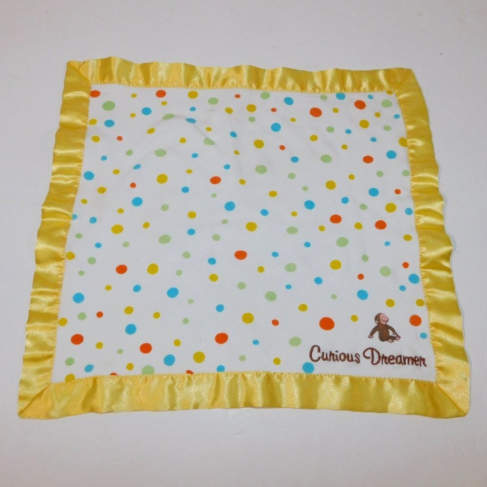 Curious George Security Blanket Dreamer Yellow Satin Trim Polka Dot Baby infant